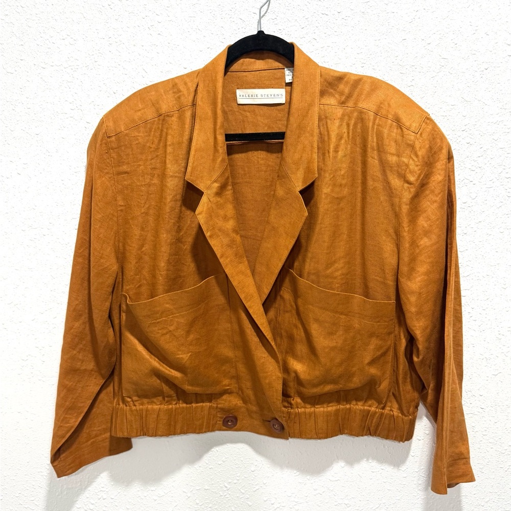 Valerie Stevens 100%‎ linen Rust cropped Blazer 14